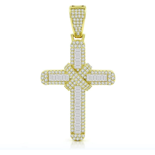 Yellow Gold Plated Cubic Zirconia Cross .925 Sterling Silver Pendant 